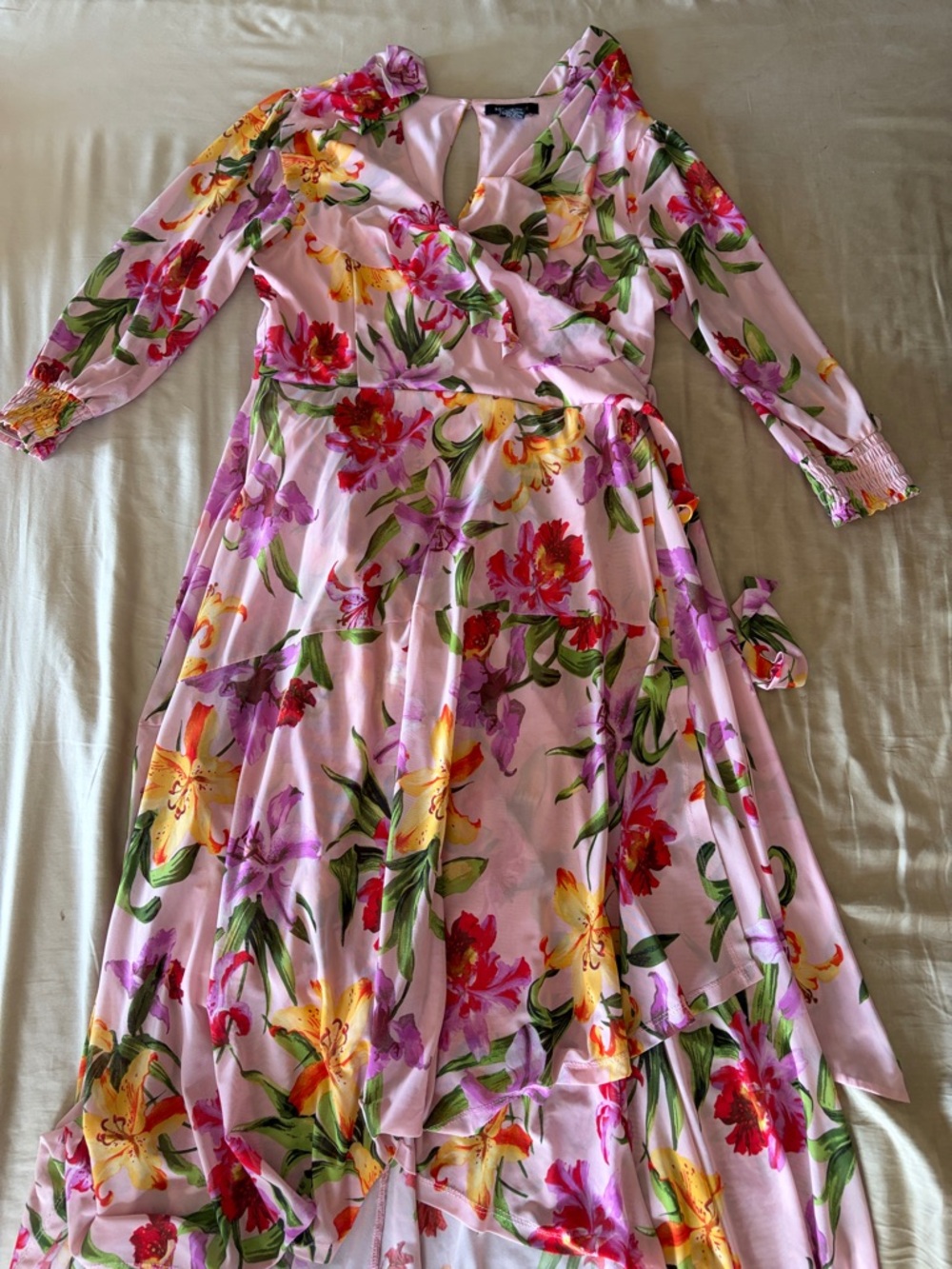 Robert Louis Light Pink Floral Dress with Yellow & Green Accents
